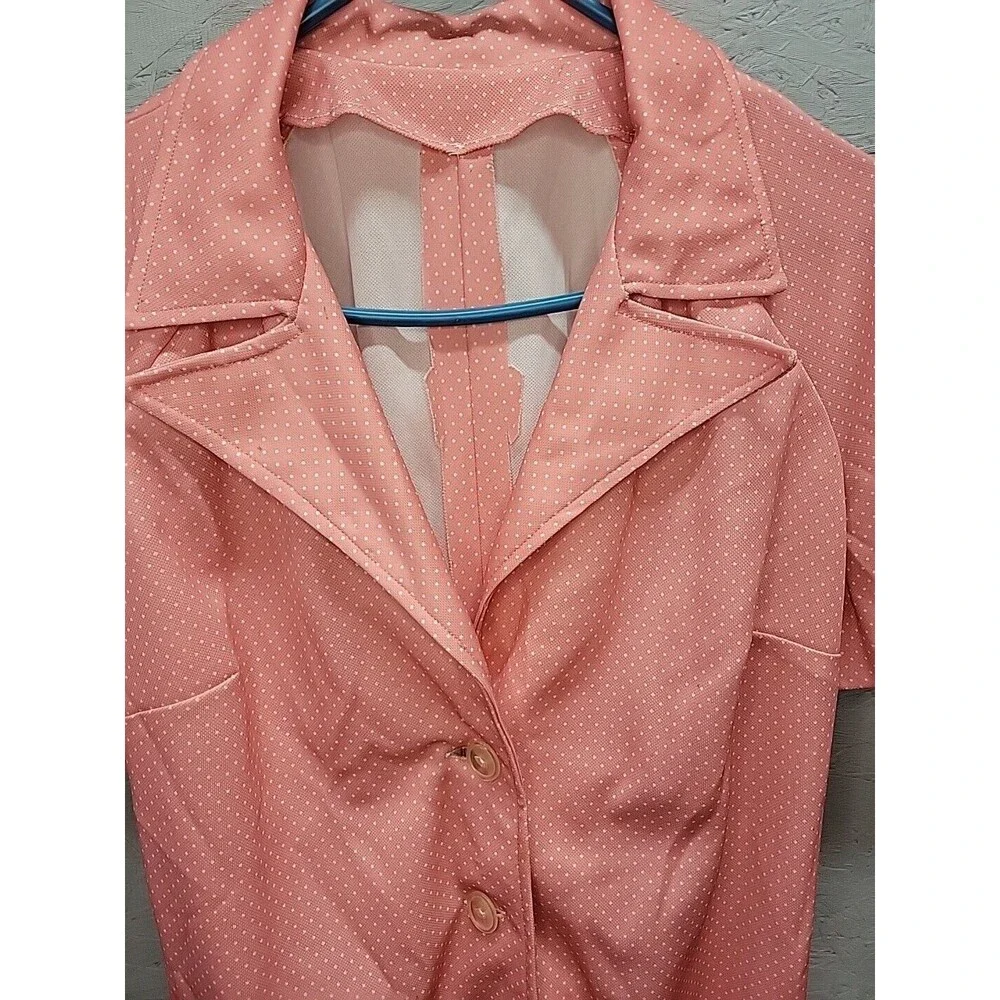 Vtg 1970's Handmade Blazer Smock Suite Jacket‎ Pink Poke A Dot Sz 2x